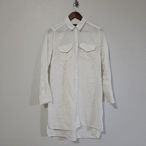 Banana Republic 100% Linen Long Sleeve White Shirt Dress 4